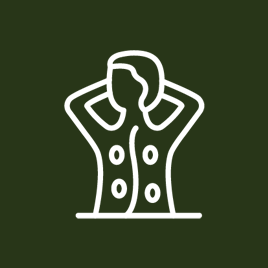 Um ícone de linha de uma mulher com as mãos na cabeça.